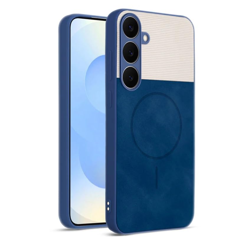 Image of Bintage CASE Mac Safe Design Hard Light Weight Back Case | Soft Border Camera Protect | Dual PU Leather Finish Back Cover Compatible for Samsung Galaxy A35 5G - White & Blue