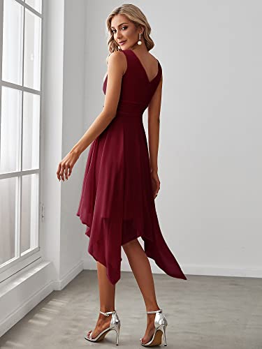 Image of Ever-Pretty Women's V Neck Pleated Waist Sleeveless Wedding Guest Dress Chiffon Irregular Hem Cocktail Dresses 03142