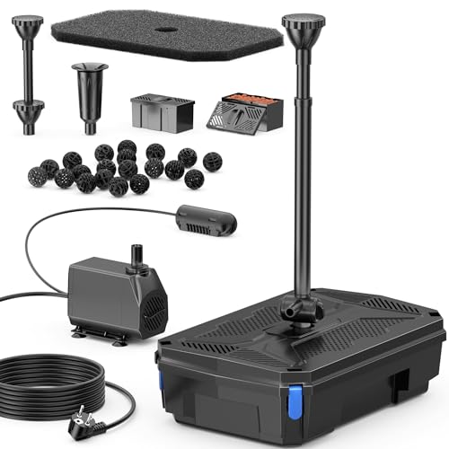Biling Filtro per laghetto da 40 W con chiarificatore UV, 2500 l/h, set completo con pompa, pompa per laghetto con filtro per la pulizia dell'acqua fino a 4000 l, laghetto da giardino, piscina