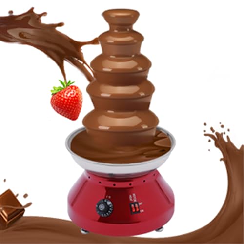 Chocolate Fountain Commercial Hot Chocolate Fondue Tower 7lb Large Capacity Stainless Steel Chocolate Melting Heating Machine for Nacho Cheese Liqueurs Party Wedding Red(5 Tier)