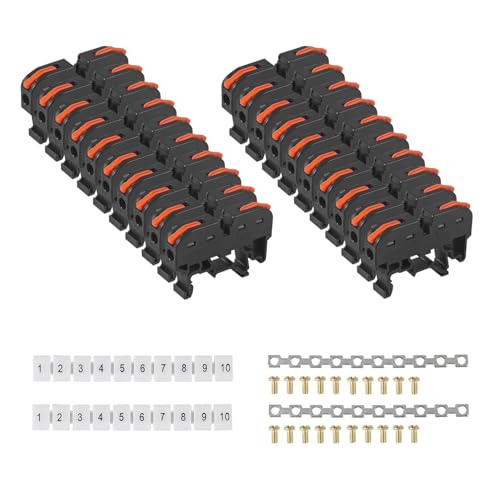 20PCS DIN Rail Terminal Blocks Kit Universal Wire Wiring Connector DIY Splicing Wire Connectors + 2PCS End Block, 2PCS Connection Bar, 20PCS Screws for 24-12 AWG (Black)