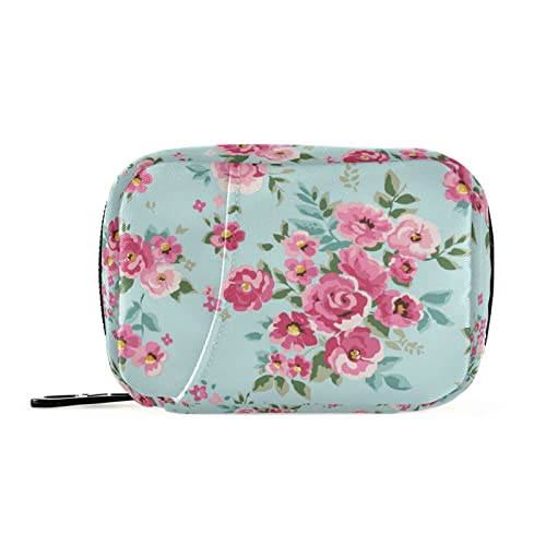 Naanle Watercolor Rose Flowers Pill Box 7 Day Pill Case Travel Pill Organizer Bag With Zipper Floral Portable Weekly Case Compact Size For Vitamin Supplement Holder, 4.6 X 3.14 X 1.88 Inch #TOP9