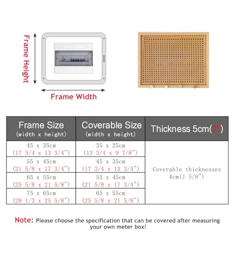 EXCLURA Electrical Panel Cover Removable Breaker Box Cover Wood Frame, Rattan Decorative Fuse Box Cover with Hook, Circuit Breaker Panel Protective Lid, for Farmhouse/Dorm(WXL-75 x 65CM-29.5 x 25.6)