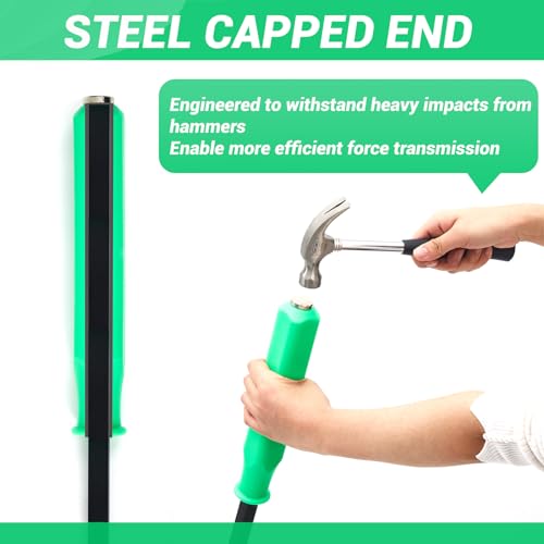 Image of 48 Inch Metal Striking Cap Pry Bar Long Heavy Duty Pry Bar with Mechanic's Handle for Positioning Aligning Prying Iron Worker Tools (Green)