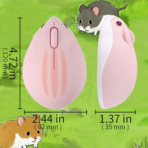 HUMTSO ワイヤレスマウス 2.4Ghz+Bluetooth 3ボタン デュアルモード接続 無線 電池式 レシーバー付属 Mサイズ 可愛いハムスター キャラクター 小型 1200DPI 超軽量60ｇ 静音 無線 光学式 コンパクト 持ち運び便利 女性/子供/小さな手の人に最適 ノートパソコン/コンピューター/タブレット/Windows/Macbookに対応 (ピンク)