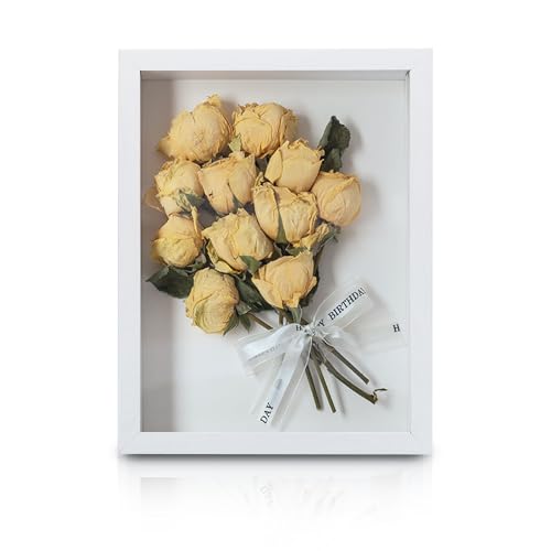 FuninCrea 8 x 10 Inch Shadow Box Frame, Wooden Shadow Boxes Display Cases Large 3D Box Frame for Tabletop Wall Hanging, Deep Shadow Box Memory Frame for DIY Crafts Photos Dry Flowers (White)