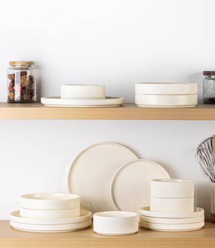 Image of TheTerra Ceramic Dinnerware Sets for 4, 12 Pieces Porcelain Lightweight Plates and Bowls Sets, Scratch Resistant Dish Set, Oven & Microwave & Dishwasher Safe, Beige