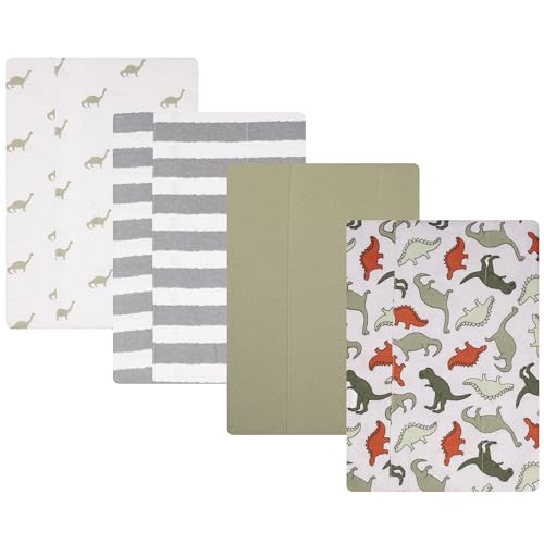 Image of Hudson Baby Cotton Flannel Burp Cloths 4-Pack, Multi Color Dino, One Size