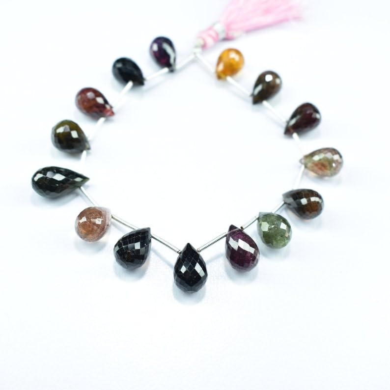 Naturalne koraliki fasetowane w kształcie łezki z wieloma turmalinami, 8,5 x 12-9 x 13 mm, 20 cm, długi sznurek, biżuteria, koraliki z kamieni szlachetnych do naszyjnika, bransoletki