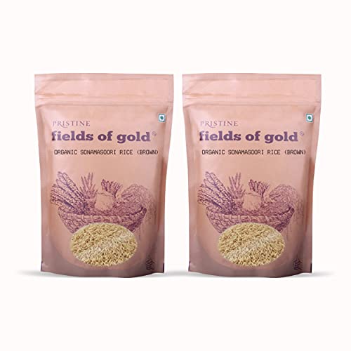 Image of PRISTINE Fields of Gold Organic Sonamasoori Rice (Brown), 1 kg (Pack of 2)