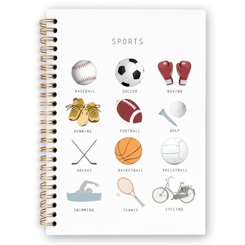 dvhdajed Sports Kids Spiral Notebook, Gifts for Sports Lovers Fans Journaling Notebooks, Exercise Activities Spiral Journal for Kids Boys, Athlete Office School Supplies Gifts, 5.5x8.3 In