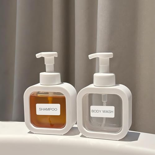 Image of Foaming Soap Dispenser Bottle - 300ml Refillable Pump Container for Hand Soap, Shampoo, Face Cleanser & More - Modern Square Design for Bathroom, Kitchen, Travel Use 1pc White