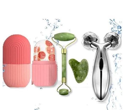 3 Pcs Combo Ice Roller for Face,Ladies Facial Massager Jade Roller & Gua Sha Tool Natural Himalayan Stone for face, 3D Manual Roller Face Body Massager for Men and Women AAD-P056-image-23