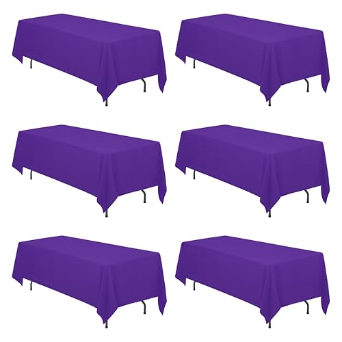 Image of BRILLMAX 6 Pack Purple Tablecloths 70 x 120 Inch for 6ft & 8ft Rectangle Tables - 150 GSM Polyester Fabric, Universal Fit, Water, Stain & Wrinkle Resistant Cloth Cover for Wedding Reception Banquet