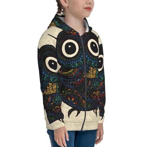 Owl with Mandala Kid Hoodies Boys Zip Up Sweatshirts Girls Pullover with Pocket4