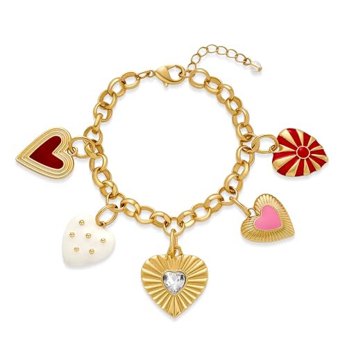 WOWORAMA Bracelet à breloques en forme de cœur pour femme - Argent et or - Bracelet tendance à maillons, Adjustable, Alliage, Pas de gemme