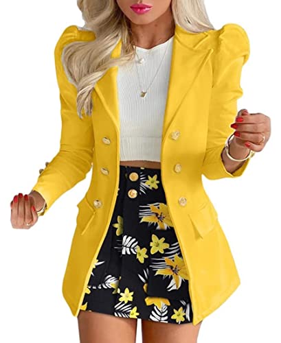 NLAVW Women's 2 Piece Blazer Suits, Lapel Blazer and Skirt Office Lady Business Casual Outfit Jacket