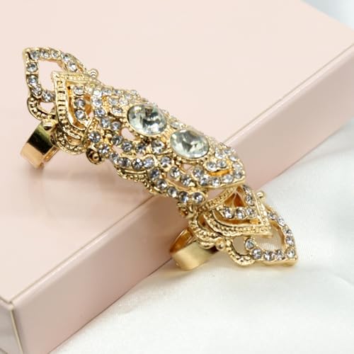 Women’s Statement Adjustable Ring, Gold-Tone Full-Crystal Jointed Ring, Fashionable Layered & Sparkling Jewelry for Bold Style4