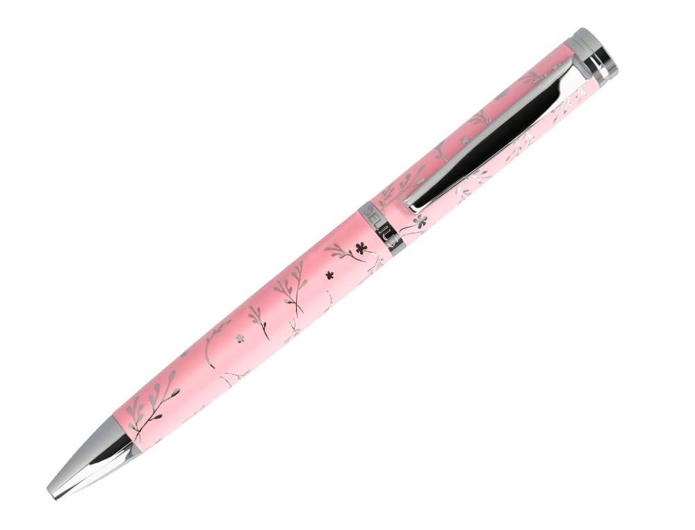 BELIUS Beautiful pink aluminium pen design silver embossed blue ink design box.