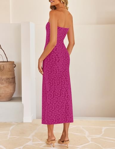 Image of ZESICA Women's 2026 Summer Floral Strapless Bodycon Midi Dress Off Shoulder Beach Formal Cocktail Wedding Guest Long Dresses
