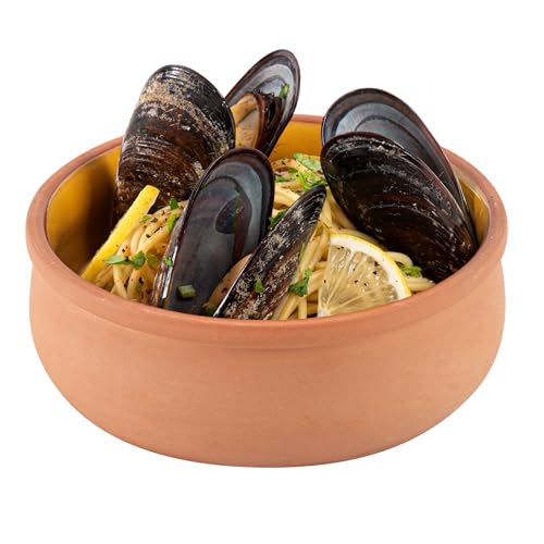 Restaurantware -Terra Tek Cazuelas de terracota de 17 onzas, 2 ollas de arcilla esmaltada amarilla para cocinar, listas para horno, microondas, ollas de terracota para servir, lavavajillas, para