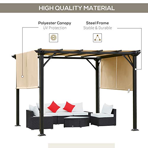 Outsunny 10' X 10' Outdoor Retractable Pergola Canopy With Sun Shade Unique Design Canopy Patio Metal Shelter For Garden Porch Beach #TOP3