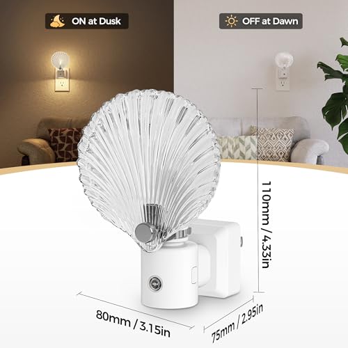 Image of DORESshop LED Night Light, Glass Shell Night Lights Plug into Wall, 3 Level Brightness Adjustable Plug in NightLight with 360 Rotatable, Dusk to Dawn Sensor Nightlights for Adults, Bedroom, 3000K