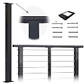 Muzata Cable Railing Post Square Weldless Flat top 36”x2”x2” Stainless Steel Black Powder Coated Finishing Pre-Drilled Posts Wood Concrete Surface Mount Deck Balustrade Invisible PS02 BH4S, PT1 PT2