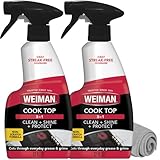 Weiman 2-Pack Cooktop Cleaning Spray & Microfiber Cloth – Cooktop & Oven Cleaner for Streak & Residue Free - Non-Abrasive Degreaser Safe for Glass & Ceramic