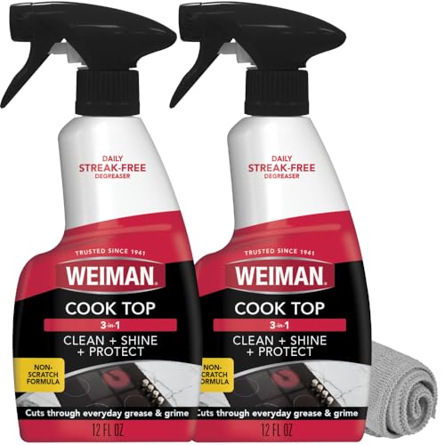 Weiman 2-Pack Cooktop Cleaning Spray & Microfiber Cloth – Cooktop & Oven Cleaner for Streak & Residue Free - Non-Abrasive Degreaser Safe for Glass & Ceramic