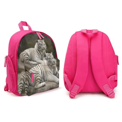 White Tigers Backpack for Men Women, Durable Small Bookbag Lightweight Daypack for Travel, Hiking, Pink-style4
