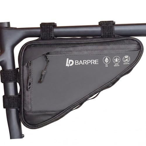 Image of Barpre Bike Frame Bag Waterproof - Triangle Bicycle Bag for Under Top Tube - High Capacity Storage Pouch for MTB & Road Bikes - Reflective, Slim Accessories Organiser for Phone, Keys & Tools