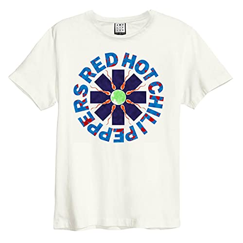 Amplified - Camiseta Red Hot Chilli Peppers The Big Race para Adultos Unisex (L) (Blanco Retro)