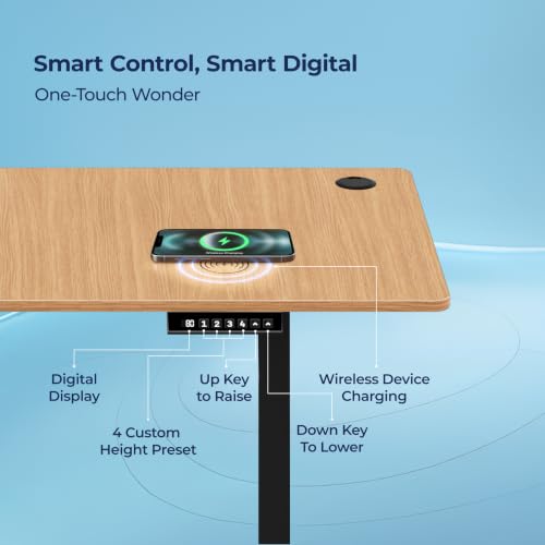 Image of The Sleep Company AeroPro Electric Height Adjustable Desk | Ergonomic WFH Table | 4 Memory Presets | Wireless Charging | 2 Yr Warranty | 1600x700 Top | Free Installation | Oak & Black