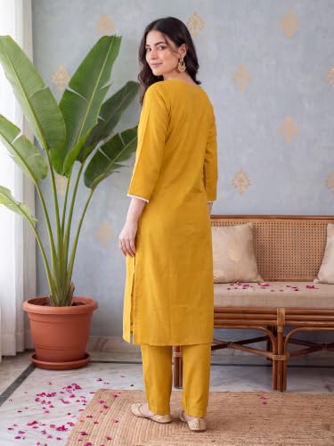 Image of INDO ERA Women's Silk Blend Embroidered Thread Work Kurta & Pant with Dupatta Set | Suit Set For Women