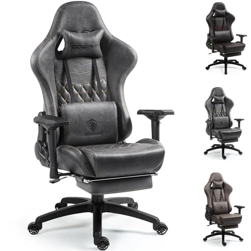 Dowinx Big and Tall Gaming Chair 400LBS, Ergonomic Computer Chair with Massage Lumbar Support & Footrest, High Back Comfortable Office & Gaming Chair with 4D Armrests, PU Leather, Grey