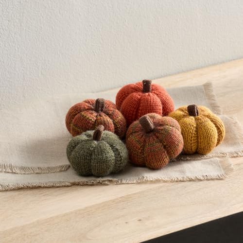 Image of Set of 5 Mini Knit Pumpkins (Spiced Maple 2.5 Inch Set) | Autumn Home Decor, Bowl Filler, Tabletop Shelf Sitter, Warm Golden Orange