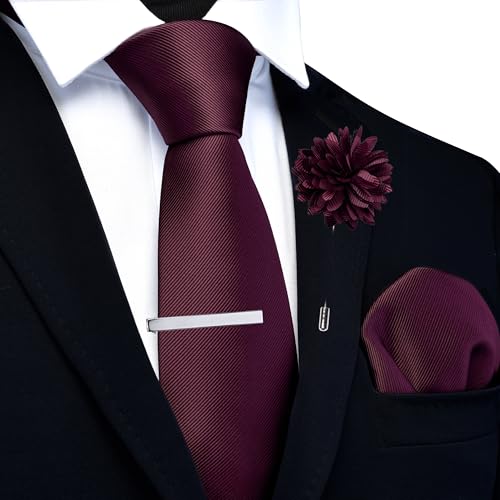 Image of Branduce 3.15 inch（8cm） Solid Formal Tie and Pocket Square Plain Necktie Lapel Pin and Tie Clip Set for Men