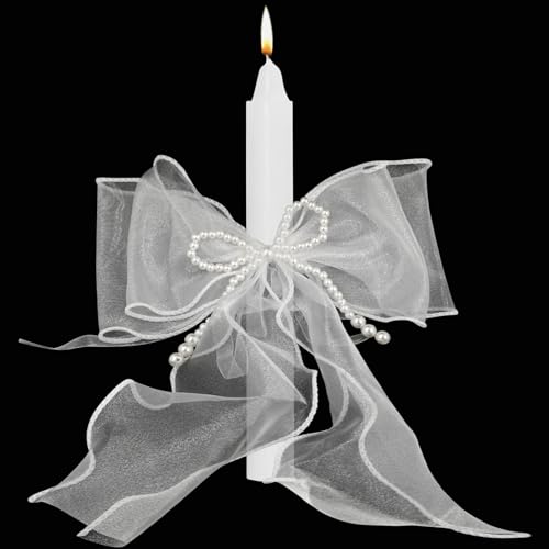 Vela Antigoteo con Tul y Lazo para Bautizo y Comunión, Blanca y Adecuada para Bricolaje