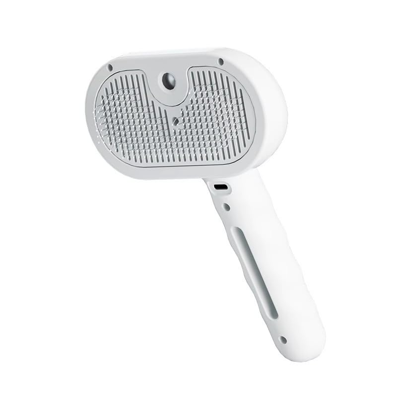 Pet Steam Grooming Brush for Dogs & Cats, 3-in-1 Deshedding Comb with Spray, Removes Loose Hair & Tangles, Gentle Massage Grooming Tool for Short & Long Hair Pets - White Colour
