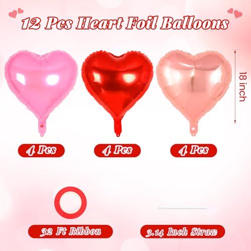 Image of 12 Pcs Colorful Heart Balloons,18 Inch Heart Foil Balloons Love Balloon Valentine Balloon for Birthday Party Wedding Engagement Party Baby Shower Valentine Day Decorations