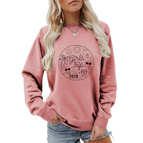 Long Sleeve Shirts for Women Girls Trip 2026 Crewneck Sweatshirt Print Pullover Vacation Weekend Trip Bestie Top