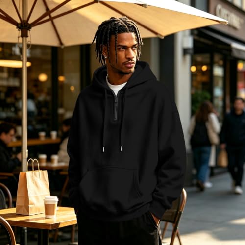 Fleece Hoodie Men Quarter Zip Fleece Lined Hooded Hoodie Kangaroo Pocket - image 3