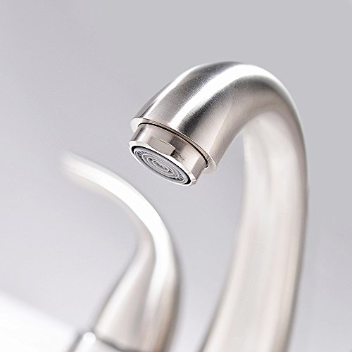 Brushed Nickel 2 Handle Stainless Steel Bathroom Sink Faucet by Phiestina, Bathroom Faucet with Copper Pop Up Drain and Water Supply Lines, BF008-5-BN