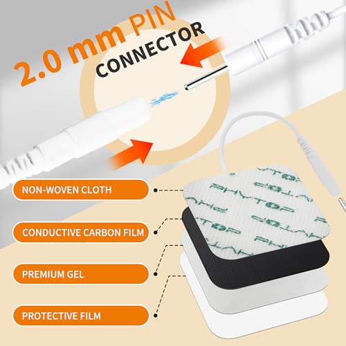 Tens Elektroden Pads 40x40mm 16 Stücke, TENS EMS ELEKTRODEN für TENS-Geräte & EMS-Trainer 2mm-Pin-Anschluss, selbstklebende Ersatzpads für die Elektrotherapie