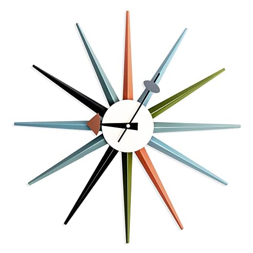 Mid Century Wall Clock - Wooden Starburst Clock Replica George Nelson for Decorative Office Wall Living Room