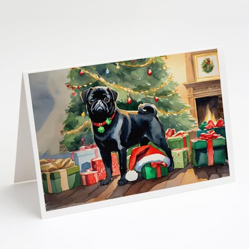 Caroline's Treasures DAC2731GCA7P Pug Cozy Christmas Greeting Cards Pack of 8 Blank Cards with Envelopes Whimsical A7 Size 5x7 Blank Note Cards