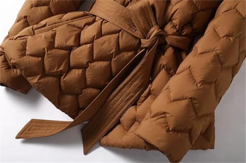 Women Elegant Tie Belt Long Cotton White Duck Down Parka Lightweight Down Jacket With Belt3