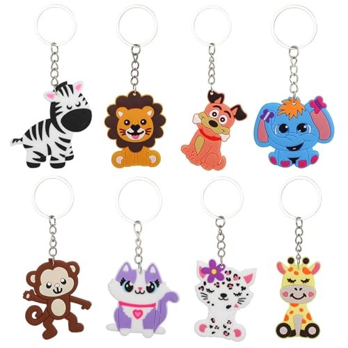 volumoon 8 Pcs Porte-Clés Animaux pour Enfants, Cartoon Porte-Clés de Poche, Faveurs de Fête des Enfants Filles
