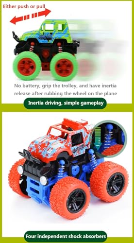 Image of Goyal's 4WD Monster Truck Toy for Kids Friction Powered 4x4 360 Stunt All-Terrain Spin Action Push & Go Off-Road Vehicles Cars Vibrant Colour for Boy Girl (Set of 4 Pcs)